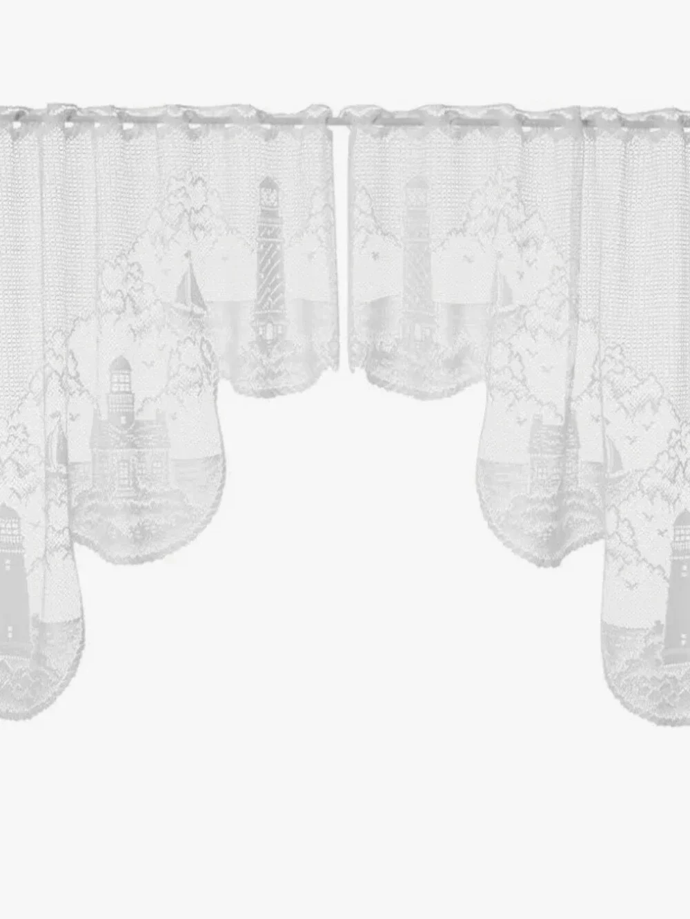 Heritage Lace Drop Tier Sheer White Lighthouse Curtains + Valance (3 PC)*